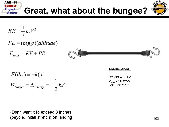 AAE 451 Team 3 Project Avatar Great, what about the bungee? Assumptions: Weight =