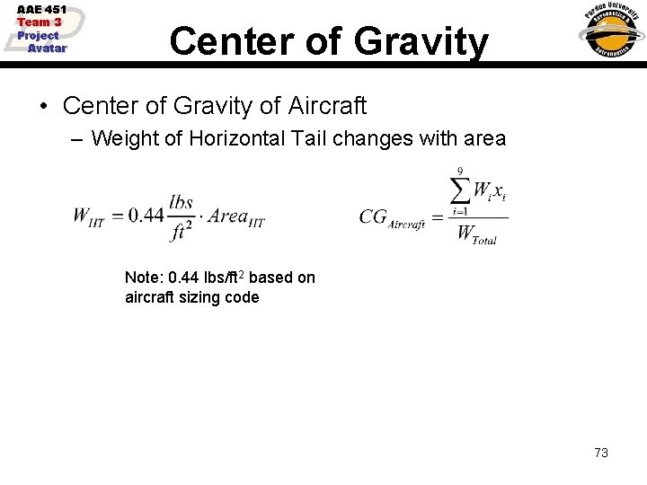 AAE 451 Team 3 Project Avatar Center of Gravity • Center of Gravity of