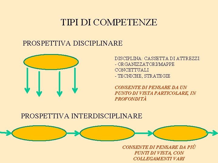 TIPI DI COMPETENZE PROSPETTIVA DISCIPLINARE DISCIPLINA: CASSETTA DI ATTREZZI: - ORGANIZZATORI/MAPPE CONCETTUALI - TECNICHE,