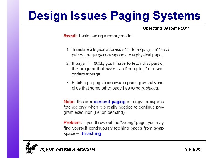 Design Issues Paging Systems Operating Systems 2011 Vrije Universiteit Amsterdam Slide 30 