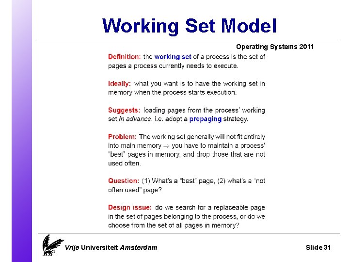 Working Set Model Operating Systems 2011 Vrije Universiteit Amsterdam Slide 31 