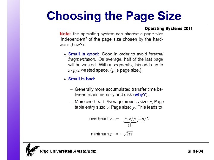 Choosing the Page Size Operating Systems 2011 Vrije Universiteit Amsterdam Slide 34 