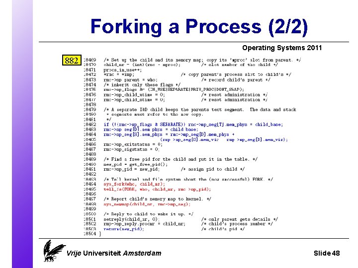 Forking a Process (2/2) Operating Systems 2011 882 Vrije Universiteit Amsterdam Slide 48 