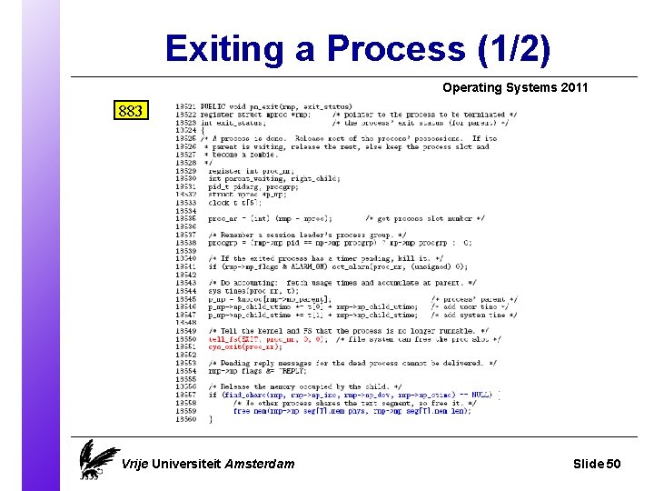 Exiting a Process (1/2) Operating Systems 2011 883 Vrije Universiteit Amsterdam Slide 50 