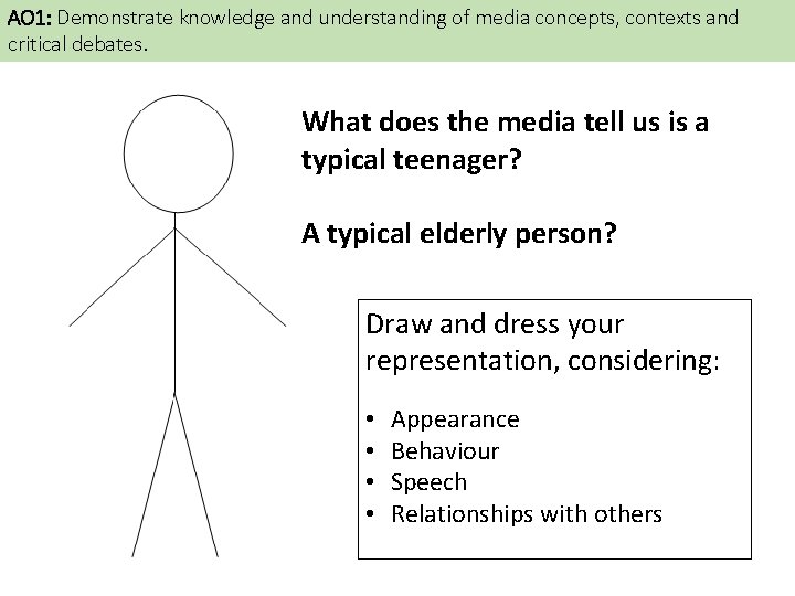 AO 1: Demonstrate knowledge and understanding of media concepts, contexts and critical debates. What