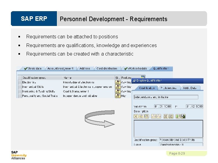 SAP ERP Personnel Development - Requirements § Requirements can be attached to positions §