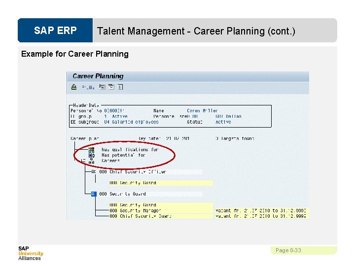 SAP ERP Talent Management - Career Planning (cont. ) Example for Career Planning Page