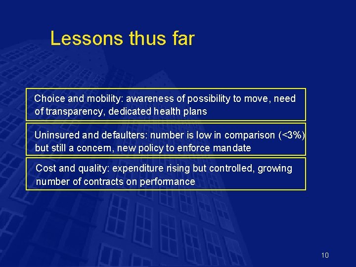 Lessons thus far Choice and mobility: awareness of possibility to move, need of transparency,