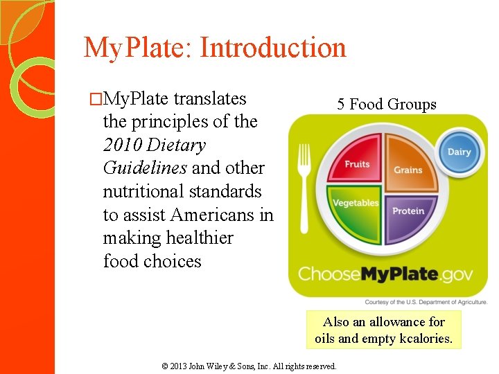 My. Plate: Introduction �My. Plate translates the principles of the 2010 Dietary Guidelines and My. Plate: Introduction �My. Plate translates the principles of the 2010 Dietary Guidelines and