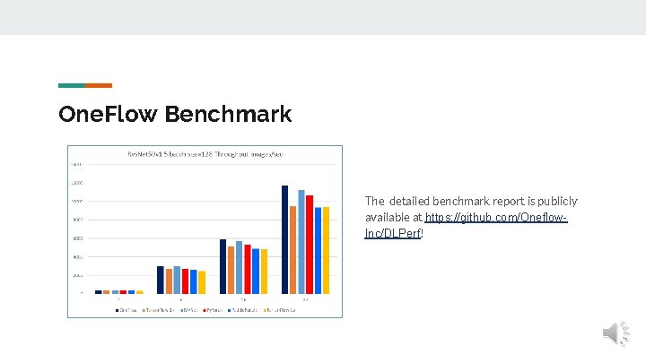 One. Flow Benchmark The detailed benchmark report is publicly available at https: //github. com/Oneflow. One. Flow Benchmark The detailed benchmark report is publicly available at https: //github. com/Oneflow.