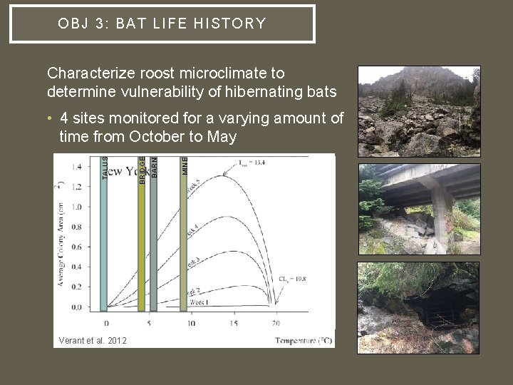 OBJ 3: BAT LIFE H IS TO RY Characterize roost microclimate to determine vulnerability
