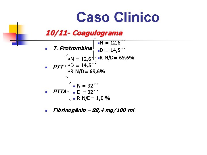 Caso Clinico 10/11 - Coagulograma n. N n n n = 12, 6´´ T.