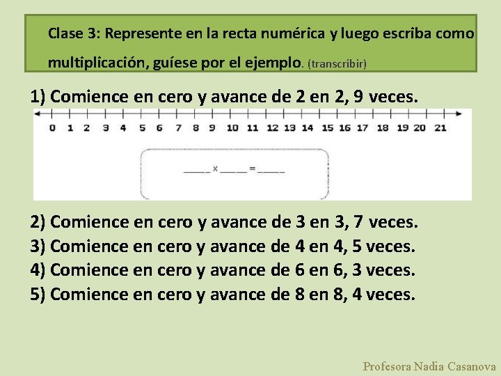 Clase 3: Represente en la recta numérica y luego escriba como multiplicación, guíese por
