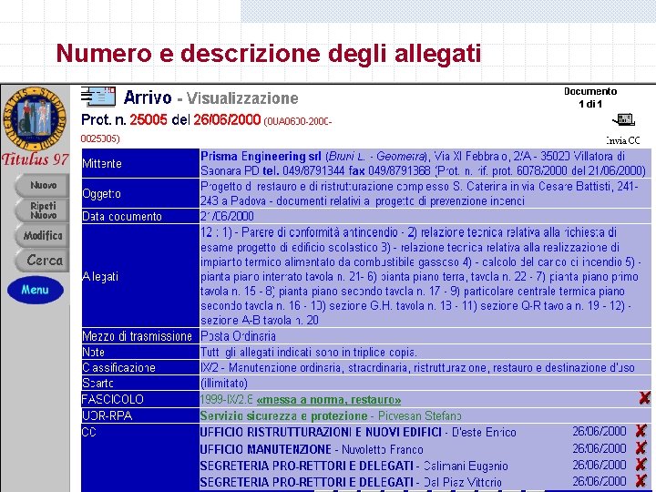 Numero e descrizione degli allegati Numero e descrizione degli allegati