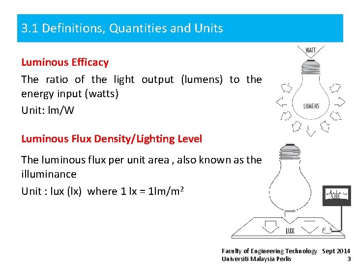 3. 1 Definitions, Quantities and Units Luminous Efficacy The ratio of the light output