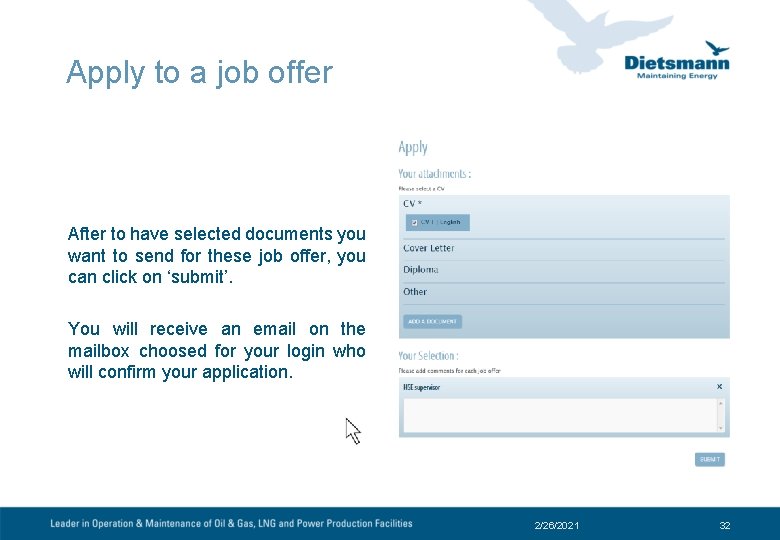 Apply to a job offer After to have selected documents you want to send