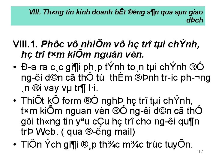 VIII. Th «ng tin kinh doanh bÊt ®éng s¶n qua sµn giao dÞch VIII.