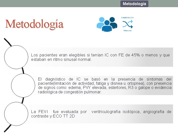 Metodología Los pacientes eran elegibles si tenían IC con FE de 45% o menos Metodología Los pacientes eran elegibles si tenían IC con FE de 45% o menos