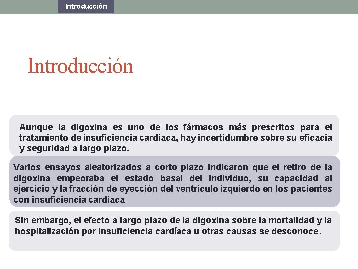 Introducción Aunque la digoxina es uno de los fármacos más prescritos para el tratamiento Introducción Aunque la digoxina es uno de los fármacos más prescritos para el tratamiento