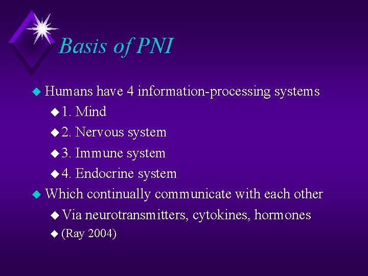 Basis of PNI u Humans have 4 information-processing systems u 1. Mind u 2.