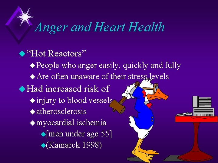 Anger and Heart Health u “Hot Reactors” u People who anger easily, quickly and