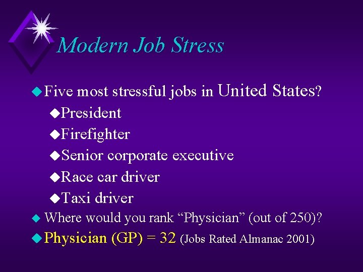Modern Job Stress most stressful jobs in United States? u. President u. Firefighter u.