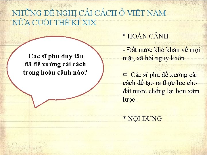 NHỮNG ĐỀ NGHỊ CẢI CÁCH Ở VIỆT NAM NỬA CUỐI THẾ KỈ XIX *