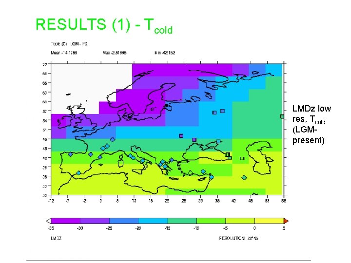 RESULTS (1) - Tcold LMDz low res, Tcold (LGMpresent) 