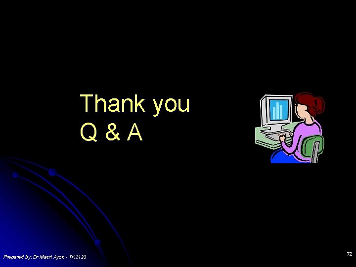 Thank you Q&A Prepared by: Dr Masri Ayob - TK 2123 72 Thank you Q&A Prepared by: Dr Masri Ayob - TK 2123 72