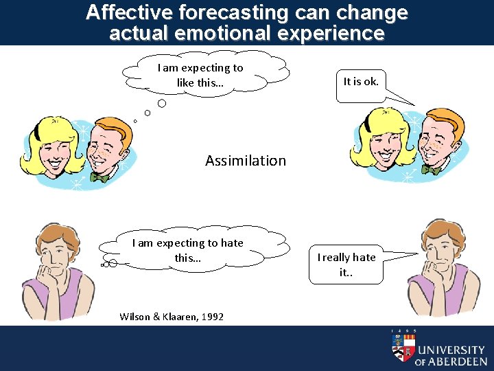 Affective forecasting can change actual emotional experience I am expecting to like this… It