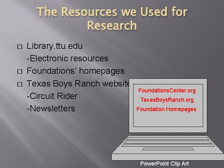 The Resources we Used for Research � � � Library. ttu. edu -Electronic resources