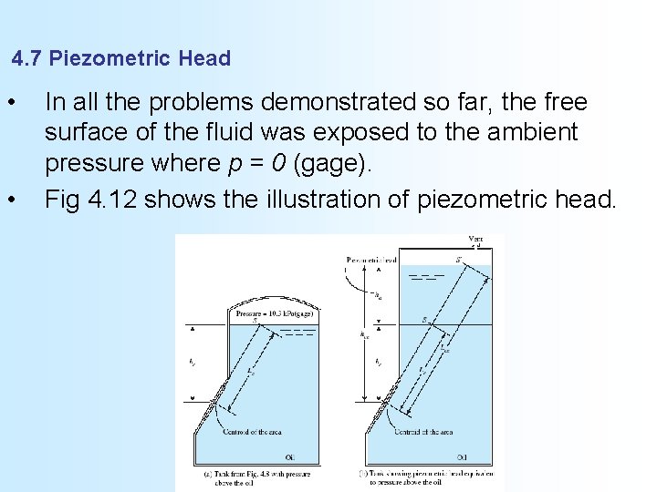 4. 7 Piezometric Head • • In all the problems demonstrated so far, the