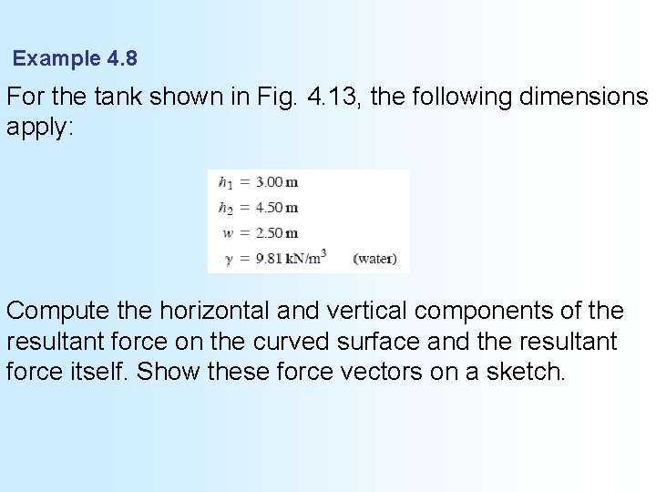 Example 4. 8 For the tank shown in Fig. 4. 13, the following dimensions