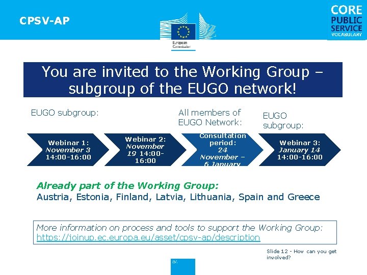 CPSV-AP You are invited to the Working Group – subgroup of the EUGO network!