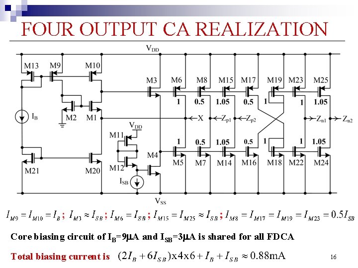 FOUR OUTPUT CA REALIZATION Core biasing circuit of IB=9 m. A and ISB=3 m.