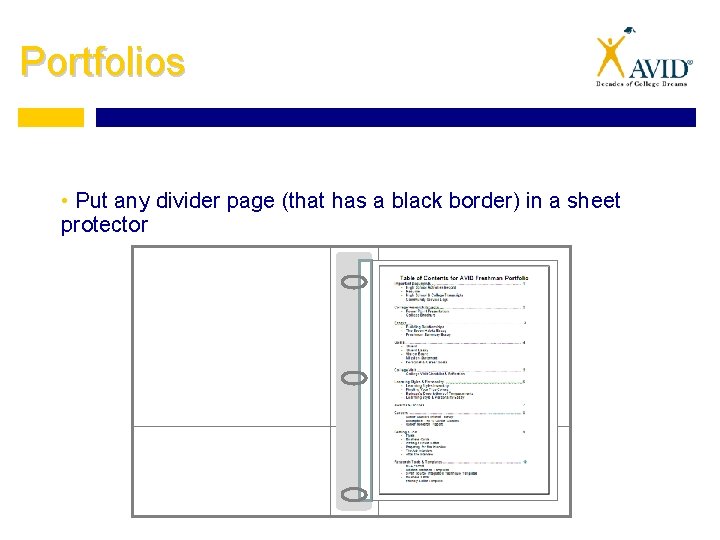 Portfolios • Put any divider page (that has a black border) in a sheet