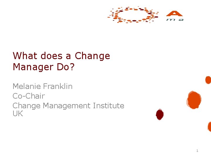 What does a Change Manager Do? Melanie Franklin Co-Chair Change Management Institute UK 1