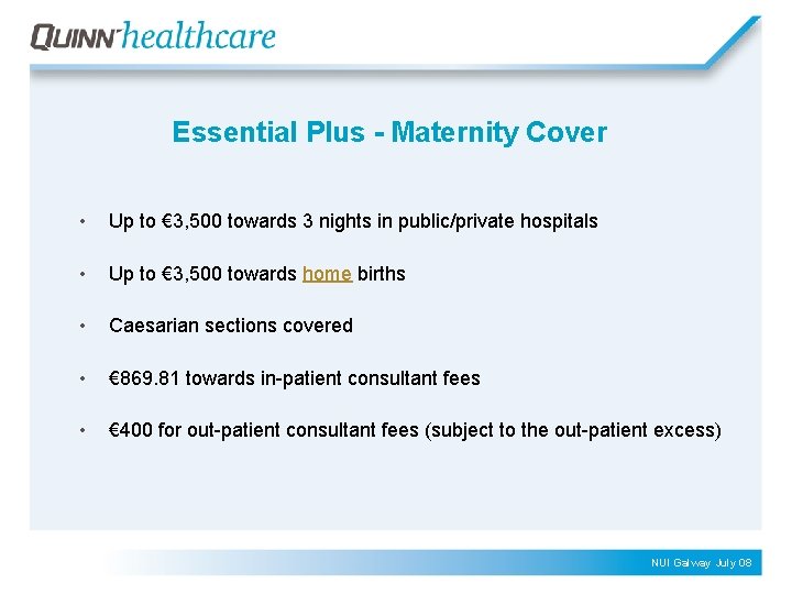 Essential Plus - Maternity Cover • Up to € 3, 500 towards 3 nights