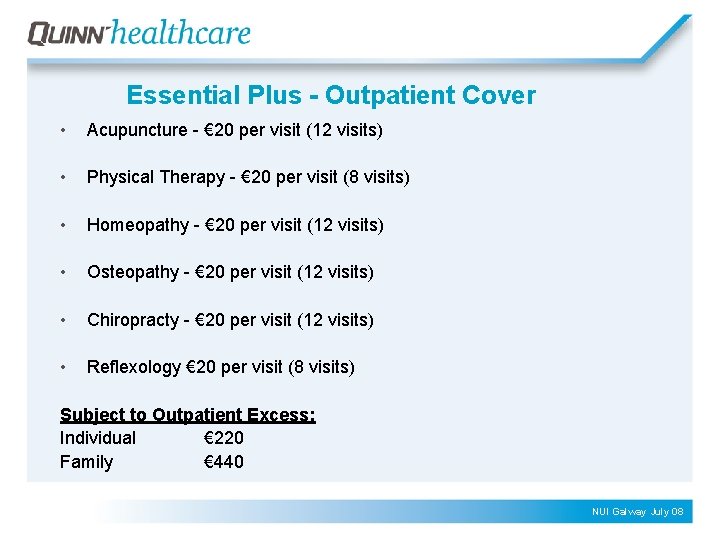 Essential Plus - Outpatient Cover • Acupuncture - € 20 per visit (12 visits)
