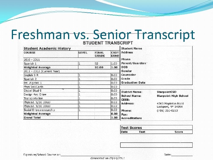 Freshman vs. Senior Transcript 