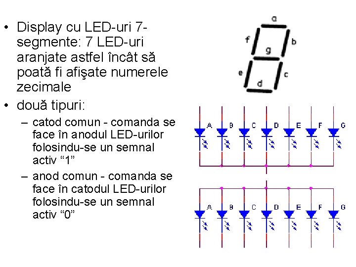  • Display cu LED-uri 7 segmente: 7 LED-uri aranjate astfel încât să poată