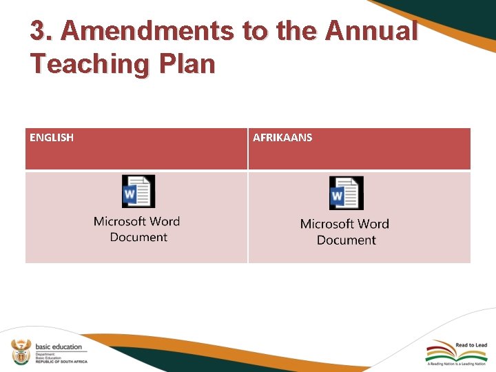 3. Amendments to the Annual Teaching Plan ENGLISH AFRIKAANS 