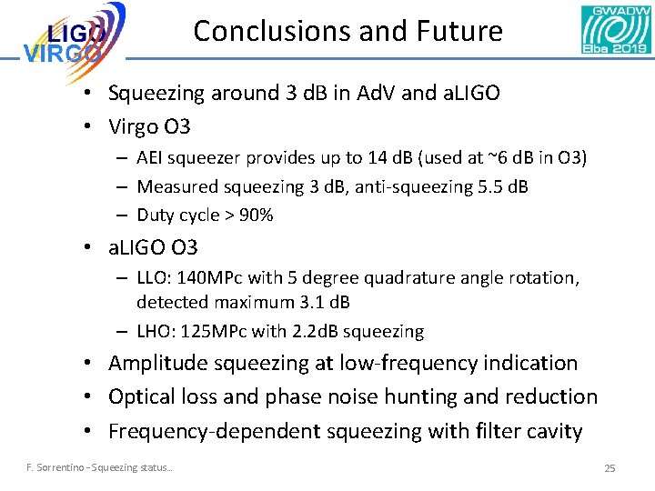 Conclusions and Future • Squeezing around 3 d. B in Ad. V and a. Conclusions and Future • Squeezing around 3 d. B in Ad. V and a.