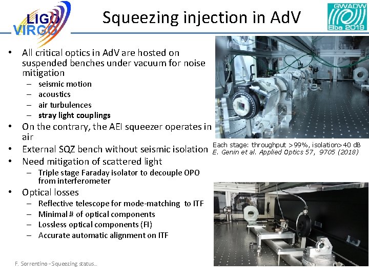 Squeezing injection in Ad. V • All critical optics in Ad. V are hosted Squeezing injection in Ad. V • All critical optics in Ad. V are hosted