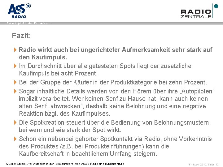 Name der Präsentation / Kapitel Per Autopilot in den Einkaufskorb Fazit: 4 Radio wirkt