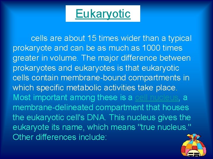 Eukaryotic cells are about 15 times wider than a typical prokaryote and can be