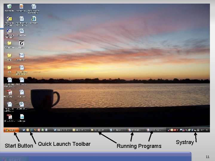 Start Button Quick Launch Toolbar Running Programs Systray 11 