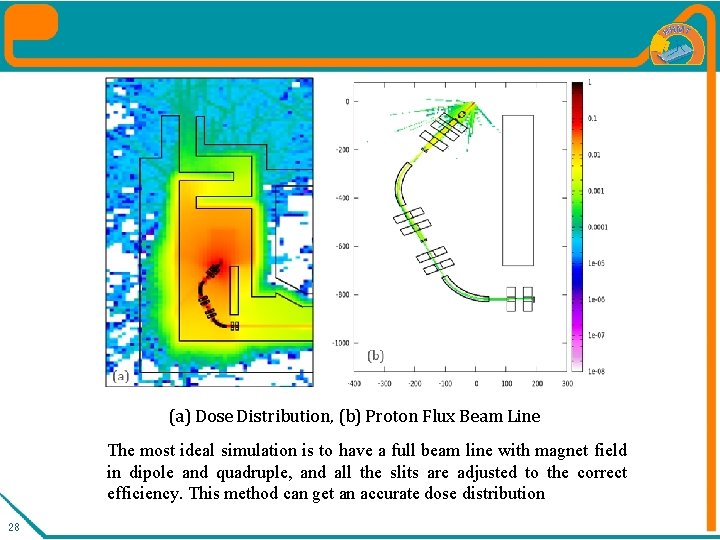(a) Dose Distribution, (b) Proton Flux Beam Line The most ideal simulation is to