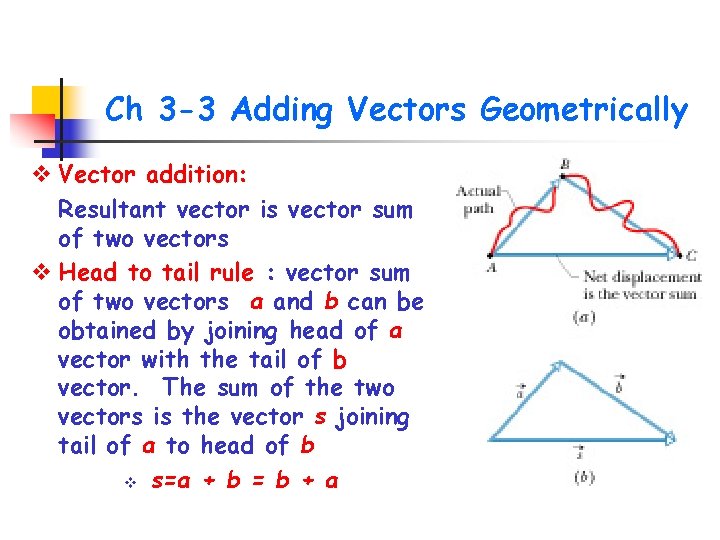 Ch 3 -3 Adding Vectors Geometrically v Vector addition: Resultant vector is vector sum