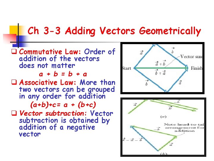 Ch 3 -3 Adding Vectors Geometrically q Commutative Law: Order of addition of the